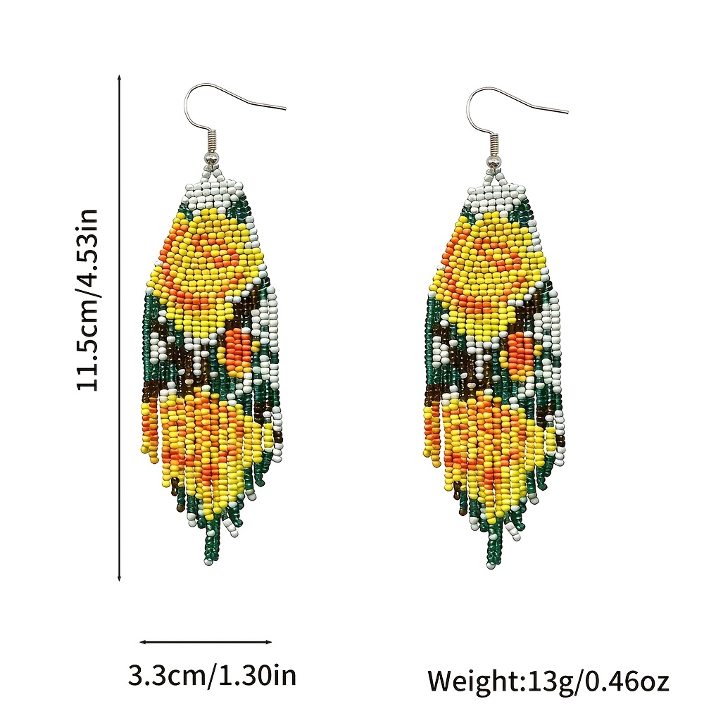 Elegant Handmade Flower Beaded Tassel Drop Earrings for Women